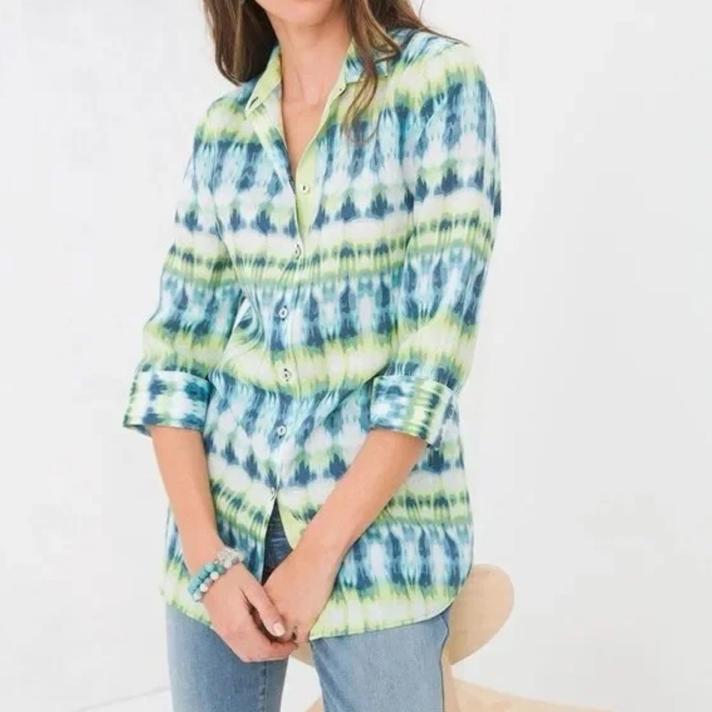 CHICOS Non-iron Linen resortwear casual summer lightweight breathable blouse XL